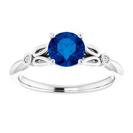 Chatham® Created Blue Sapphire & .02 CTW Diamond Ring