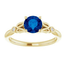 Load image into Gallery viewer, Chatham® Created Blue Sapphire &amp; .02 CTW Diamond Ring
