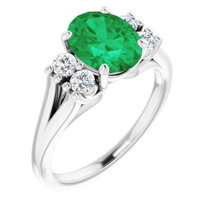 Chatham® Created Emerald & 1/4 CTW Diamond Ring