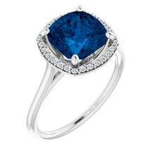 Load image into Gallery viewer, Chatham® Created Blue Sapphire &amp; 1/6 CTW Diamond Ring
