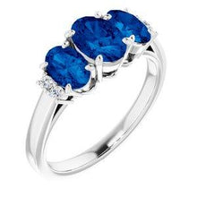 Load image into Gallery viewer, Chatham® Created Blue Sapphire &amp; .05 CTW Diamond Ring
