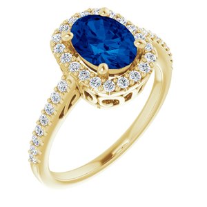 14K Yellow Lab-Grown Blue Sapphire & 1/3 CTW Natural Diamond Ring