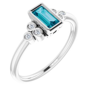 14K White Natural London Blue Topaz & .06 CTW Natural Diamond Ring