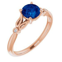 Load image into Gallery viewer, Chatham® Created Blue Sapphire &amp; .02 CTW Diamond Ring
