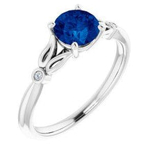 Load image into Gallery viewer, Chatham® Created Blue Sapphire &amp; .02 CTW Diamond Ring
