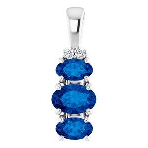 6x4 mm Oval Chatham Created Blue Sapphire & .025 CTW Diamond Pendant