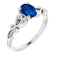 Load image into Gallery viewer, Chatham® Created Blue Sapphire &amp; .02 CTW Diamond Ring
