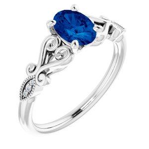 Chatham® Created Blue Sapphire & .02 CTW Diamond Ring