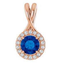 Load image into Gallery viewer, 14K White Natural Blue Sapphire &amp; 1/10 CTW Natural Diamond Pendant
