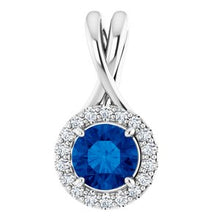 Load image into Gallery viewer, 14K White Natural Blue Sapphire &amp; 1/10 CTW Natural Diamond Pendant
