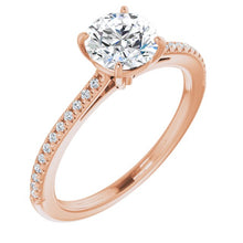 Load image into Gallery viewer, 6.5 mm Round Forever One™ Moissanite &amp; 1/10 CTW Diamond Engagement Ring
