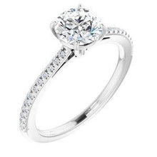 Load image into Gallery viewer, 6.5 mm Round Forever One™ Moissanite &amp; 1/10 CTW Diamond Engagement Ring

