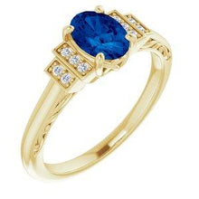 Load image into Gallery viewer, Chatham® Created Lab-Grown Blue Sapphire &amp; .05 CTW Diamond Ring
