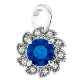 Chatham® Lab-Created Blue Sapphire & .04 CTW Diamond Pendant