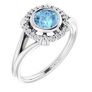 Aquamarine & .08 CTW Diamond Ring