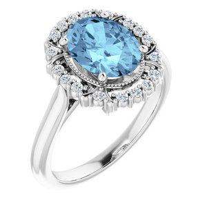 Aquamarine & 1/6 CTW Diamond Ring