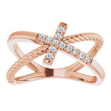 Load image into Gallery viewer, 1/10 CTW Diamond Cross Rope Ring
