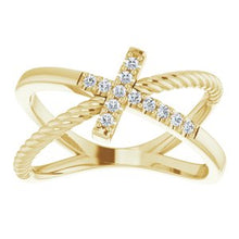 Load image into Gallery viewer, 1/10 CTW Diamond Cross Rope Ring
