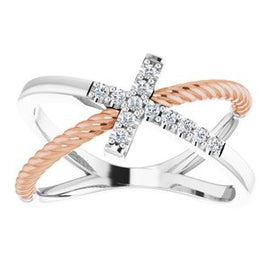 1/10 CTW Diamond Cross Rope Ring