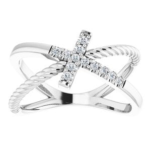 1/10 CTW Diamond Cross Rope Ring