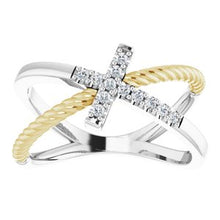 Load image into Gallery viewer, 1/10 CTW Diamond Cross Rope Ring

