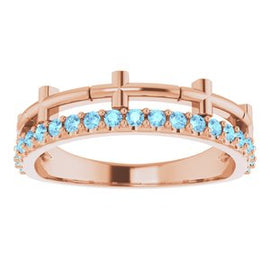 Aquamarine Stackable Cross Ring