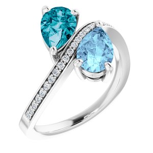 Aquamarine, London Blue Topaz & 1/8 CTW Diamond Ring