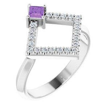 Load image into Gallery viewer, Chatham® Created Alexandrite &amp; 1/5 CTW Diamond Geometric Ring
