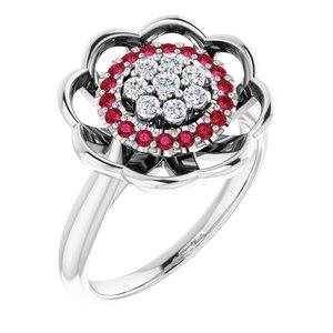 Ruby & 1/6 CTW Diamond Halo-Style Cluster Ring