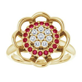 Ruby & 1/6 CTW Diamond Halo-Style Cluster Ring