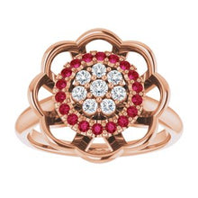 Load image into Gallery viewer, Ruby &amp; 1/6 CTW Diamond Halo-Style Cluster Ring
