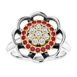 Ruby & 1/6 CTW Diamond Halo-Style Cluster Ring
