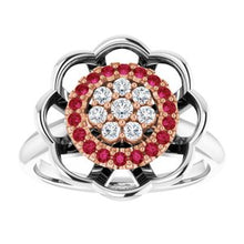 Load image into Gallery viewer, Ruby &amp; 1/6 CTW Diamond Halo-Style Cluster Ring
