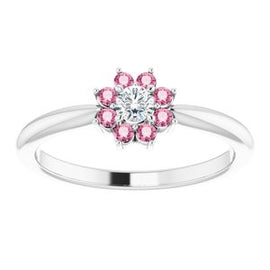 Pink Tourmaline & .06 CT Diamond Flower Ring
