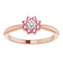 Load image into Gallery viewer, Pink Tourmaline &amp; .06 CT Diamond Flower Ring
