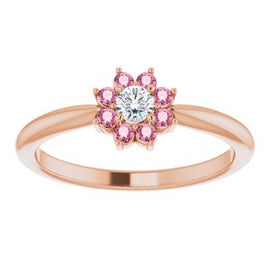 Pink Tourmaline & .06 CT Diamond Flower Ring