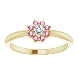 Pink Tourmaline & .06 CT Diamond Flower Ring