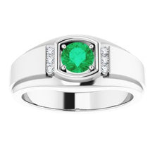 Load image into Gallery viewer, Emerald &amp; .08 CTW Diamond Men&#39;s Ring
