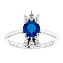 Load image into Gallery viewer, Chatham® Lab-Created Blue Sapphire &amp; 1/4 CTW Diamond Ring
