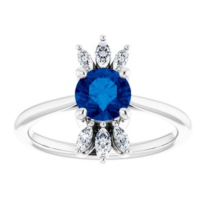 Chatham® Lab-Created Blue Sapphire & 1/4 CTW Diamond Ring