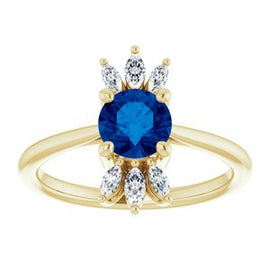 Chatham® Lab-Created Blue Sapphire & 1/4 CTW Diamond Ring