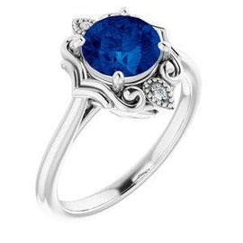 Lab-Created Sapphire & .01 CTW Diamond Sculptural Ring