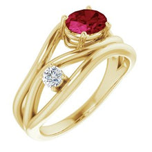 Load image into Gallery viewer, Chatham® Created Ruby &amp; 1/10 CTW Diamond Ring
