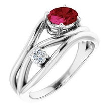 Load image into Gallery viewer, Chatham® Created Ruby &amp; 1/10 CTW Diamond Ring
