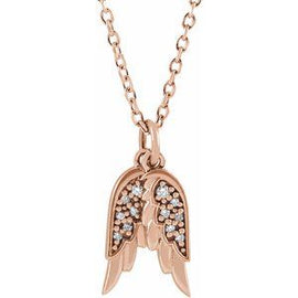 14K White .03 CTW Natural Diamond Angel Wings Pendant