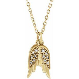 14K White .03 CTW Natural Diamond Angel Wings Pendant