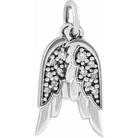 14K White .03 CTW Natural Diamond Angel Wings Pendant