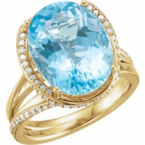 Swiss Blue Topaz & 1/2 CTW Diamond Spiral Ring