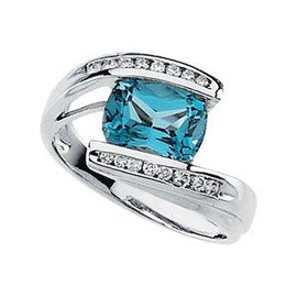 Swiss Blue Topaz & 1/5 CTW Diamond Ring