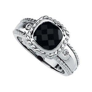 Onyx & .05 CTW Diamond Rope Desgin Ring